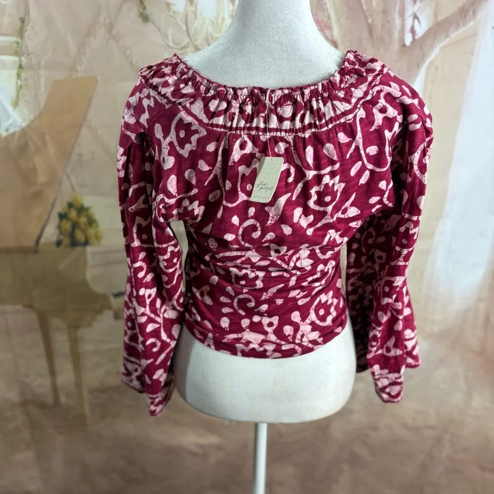 NEW Free People On The Block Bell Sleeve Top - Berry Combo
